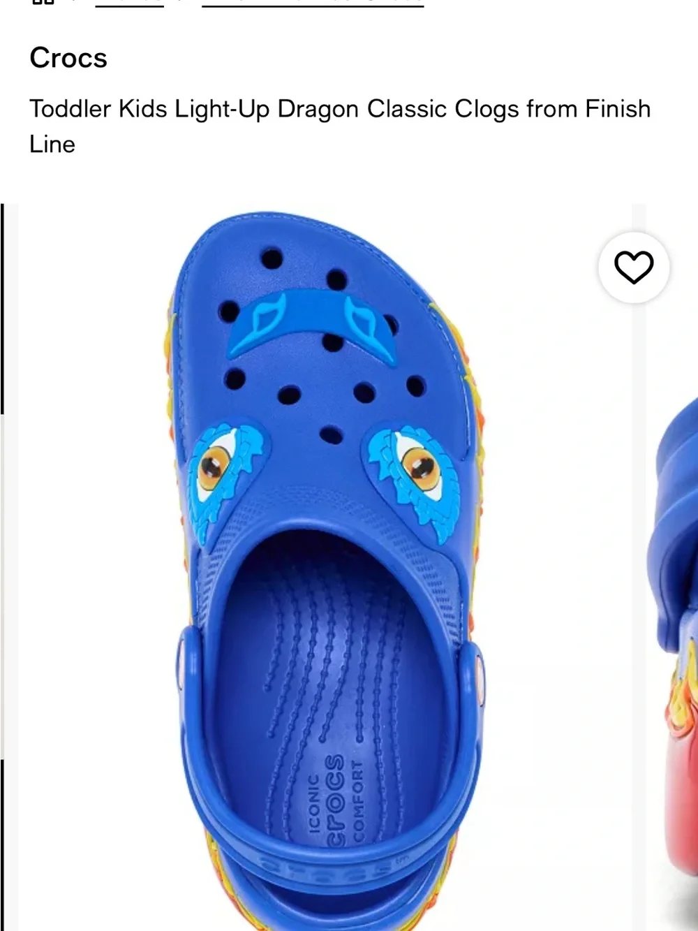 Crocs Kids Light-Up Dragon Classic Clog - Blue with Red/Yellow Flames, Sz 7